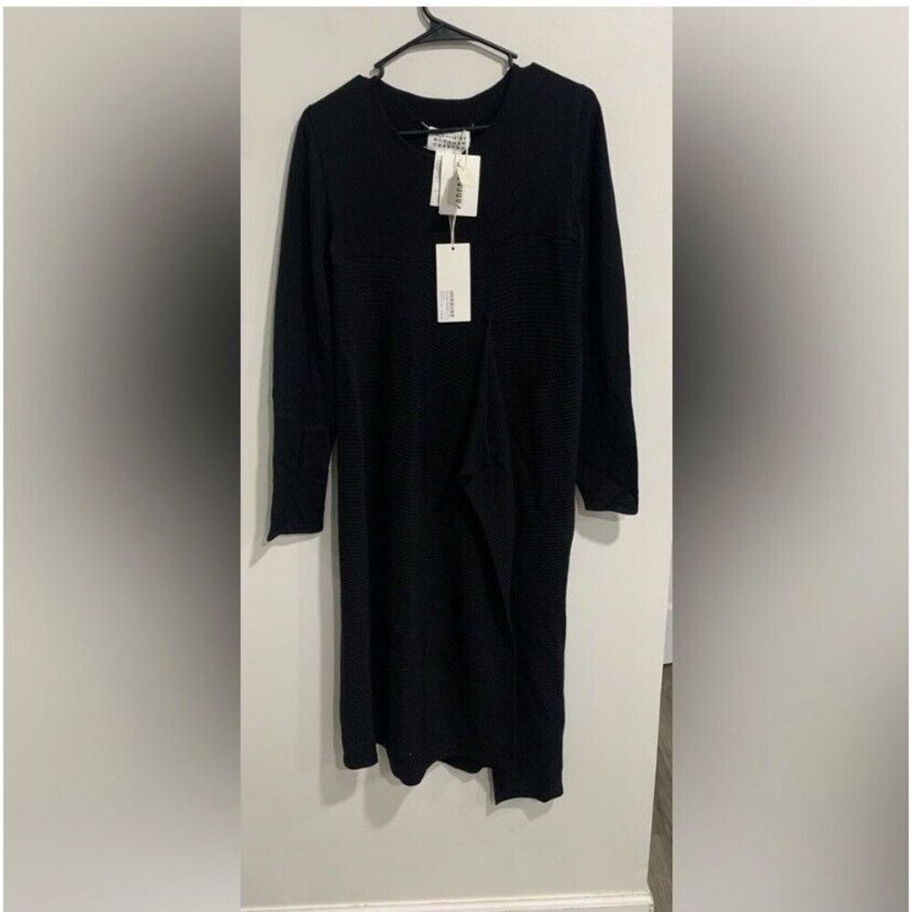 Maison Martin Margiela‎ Black 100% Lana Wool (NWT Asymmetrical midi Dress Sz L
